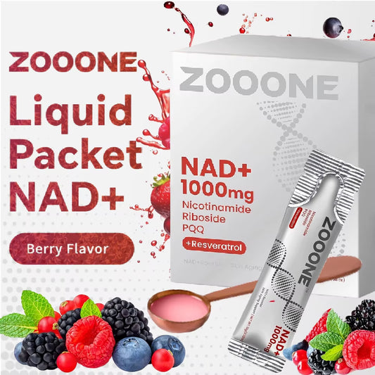 ZOOONE NAD+ 1000Mg Liquid Packets Supplement - Premium Nicotinamide Riboside & Resveratrol for Energy, Aging & Cellular Repair